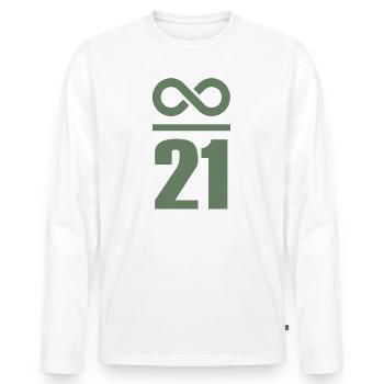 Unendlich durch 21 Millionen Bitcoin - Männer Premium Bio Langarmshirt - Weiß - Vorne - Nico (187cm)