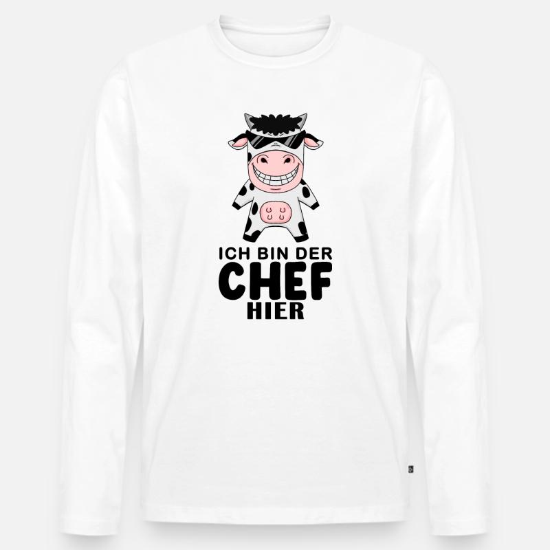 Chef Spruch mit Kuh Motiv - Männer Premium Bio Langarmshirt - Weiß