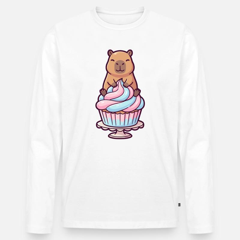 Capybara auf Cupcake-Torte süßes Motiv - Männer Premium Bio Langarmshirt - Weiß