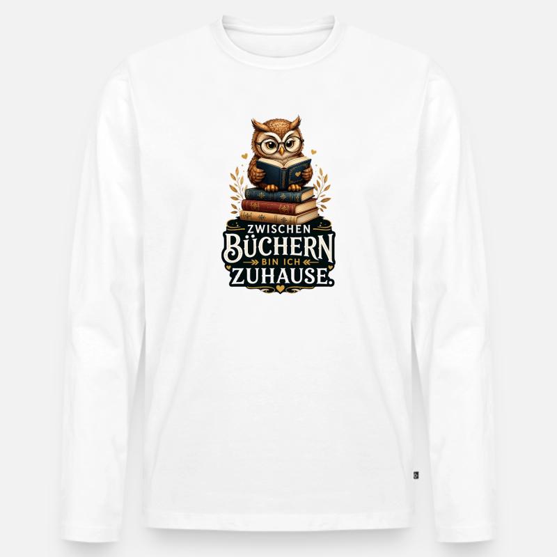 Zwischen Büchern zuhause - Männer Premium Bio Langarmshirt - Weiß