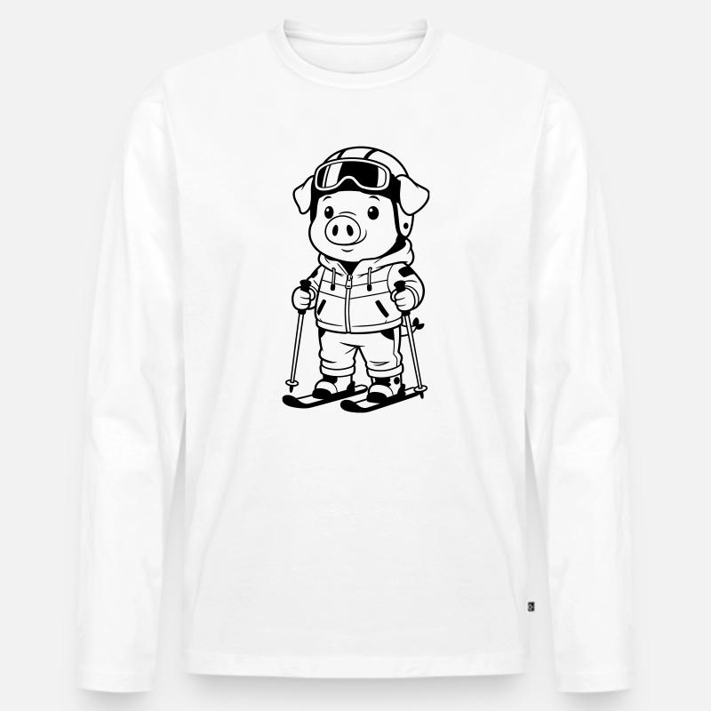 Schwein mit Skiern - Männer Premium Bio Langarmshirt - Weiß