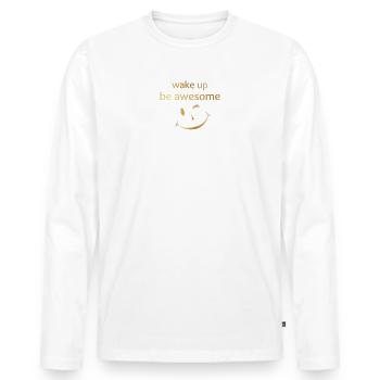 Sprüche T-Shirt, Motivation, wake up, smile - Männer Premium Bio Langarmshirt - Weiß - Vorne - Nico (187cm)