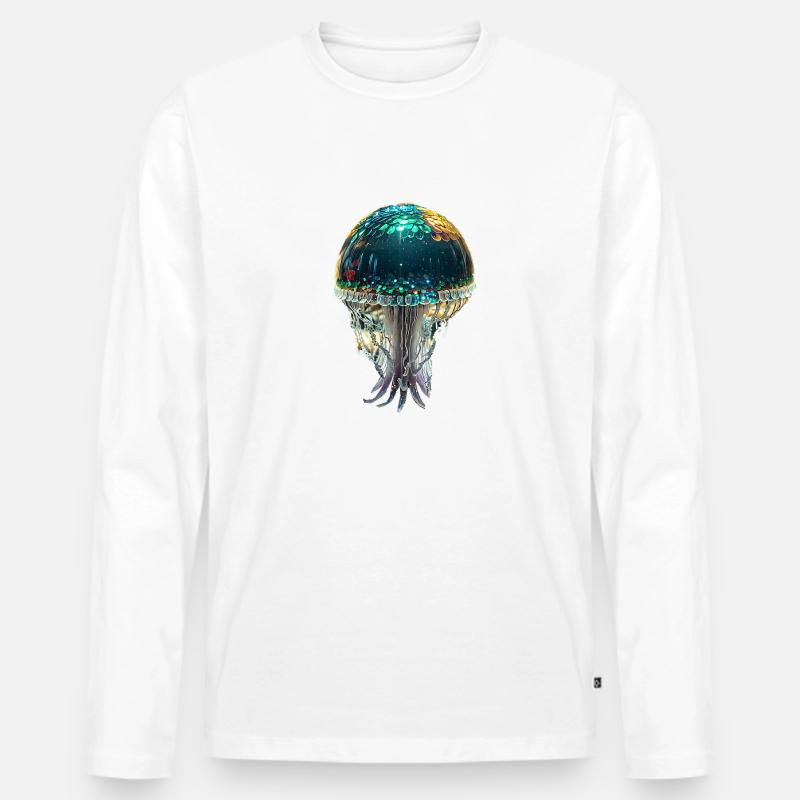Qualle,pailletten,glitzer,gold,metallic - Männer Premium Bio Langarmshirt - Weiß