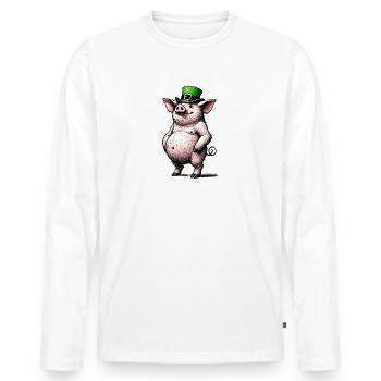 Irish Charm Pig with Leprechaun Hat Funny Design - Männer Premium Bio Langarmshirt - Weiß - Vorne - Nico (187cm)