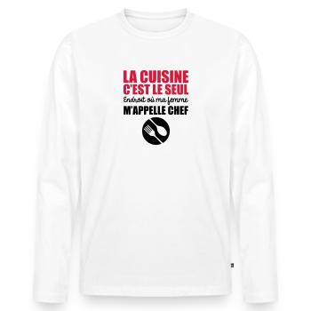 la cuisine seul endroit où ma femme m'appelle chef - T-shirt manches longues Premium bio Homme - blanc - Devant - Nico (187cm)