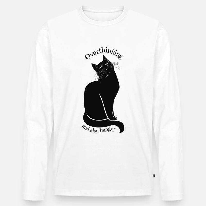overthinking cat (and also hungry) - Männer Premium Bio Langarmshirt - Weiß