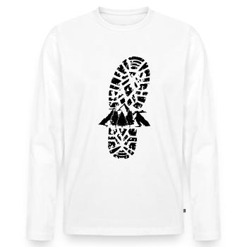 Mountains and hiking boot imprint - - Men's Premium Organic Long Sleeve Shirt - white - Front - Nico (187cm)