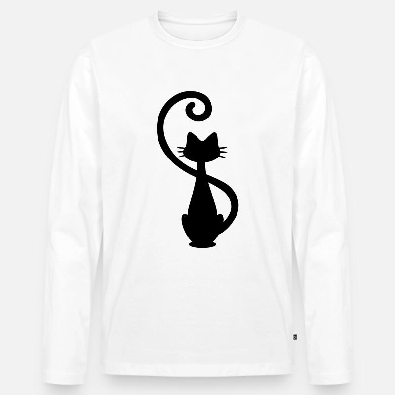Katze - Chat - Cat - Silhouette - Männer Premium Bio Langarmshirt - Weiß