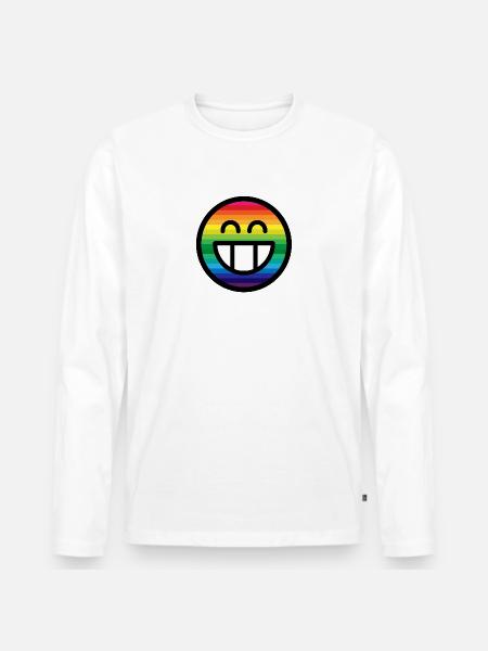 Emoticon Rainbow Grin - Men's Premium Organic Long Sleeve Shirt - white