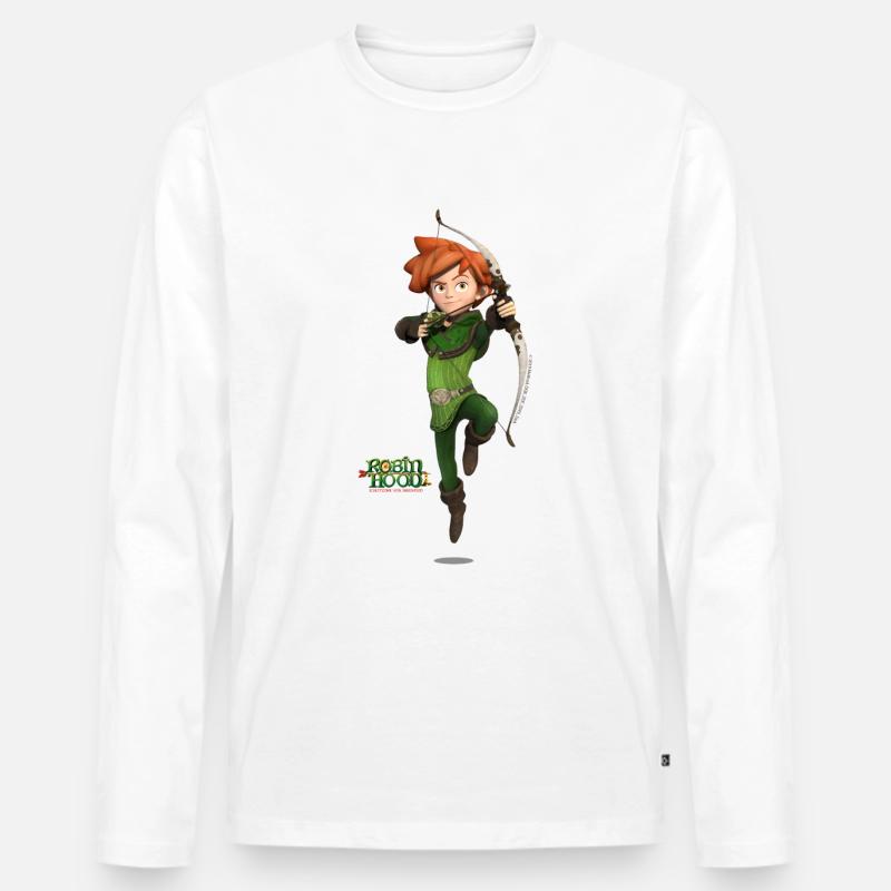 Robin Hood Schlitzohr von Sherwood Pose mit Bogen - Männer Premium Bio Langarmshirt - Weiß