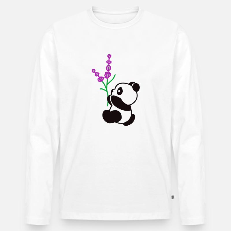 Panda Blume - Männer Premium Bio Langarmshirt - Weiß