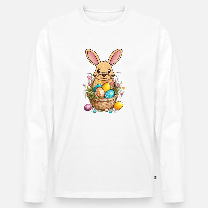 Hase hinterm Osterkorb - Männer Premium Bio Langarmshirt - Weiß