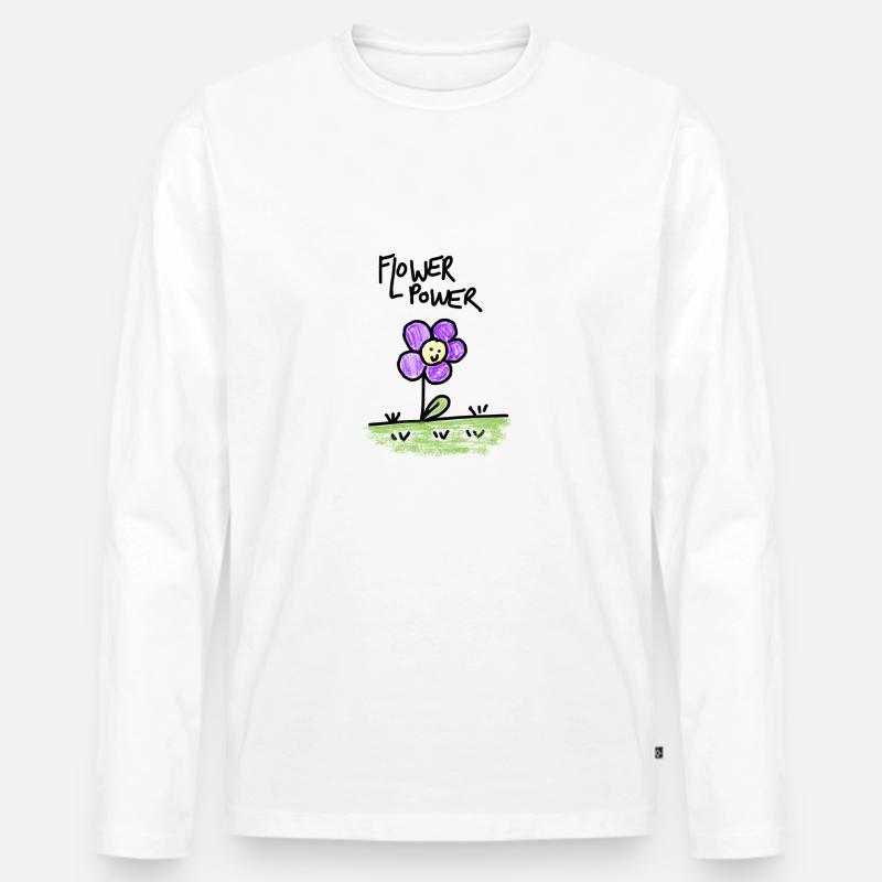 FLOWER-POWER - Männer Premium Bio Langarmshirt - Weiß