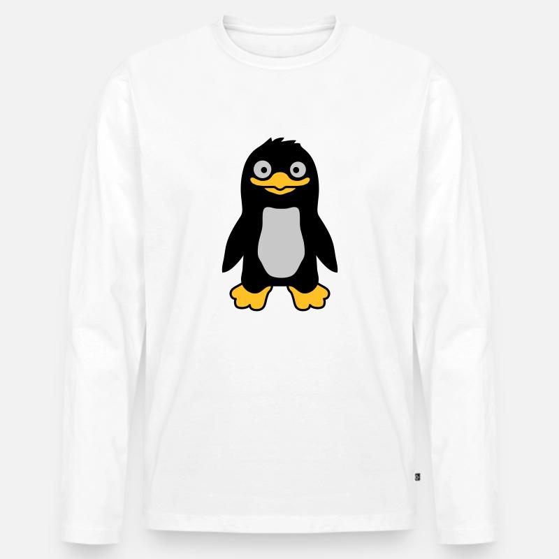Lustiger ulkiger Pinguin grinst - Männer Premium Bio Langarmshirt - Weiß