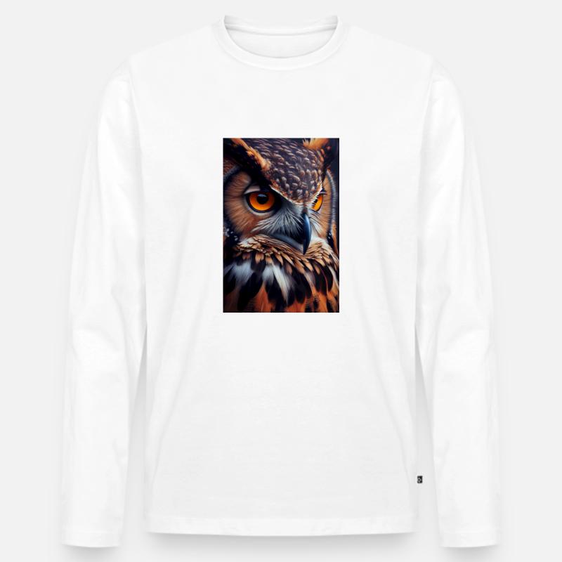 Eule Vogel Tier Eulen Closeup - Männer Premium Bio Langarmshirt - Weiß