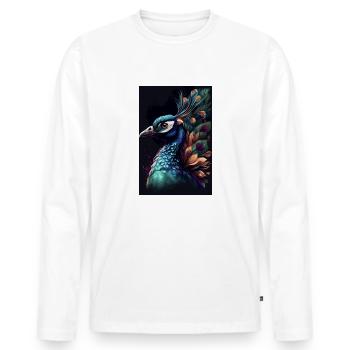 Paon Oiseau Animal Paons Colorés - T-shirt manches longues Premium bio Homme - blanc - Devant - Nico (187cm)