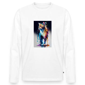 Chat Chats Propriétaire Chaton Couleur - T-shirt manches longues Premium bio Homme - blanc - Devant - Nico (187cm)