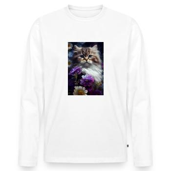 Chat Chats Propriétaire Chaton Fleurs - T-shirt manches longues Premium bio Homme - blanc - Devant - Nico (187cm)