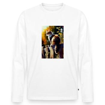 Chat Chats Propriétaire Chaton Aquarelles - T-shirt manches longues Premium bio Homme - blanc - Devant - Nico (187cm)