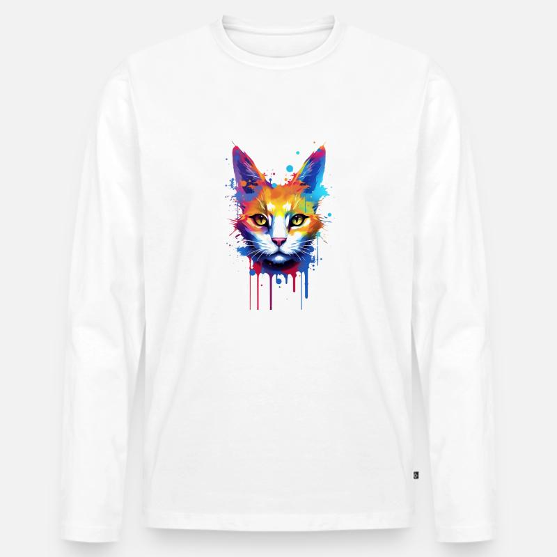 Extravagante Katze - Männer Premium Bio Langarmshirt - Weiß