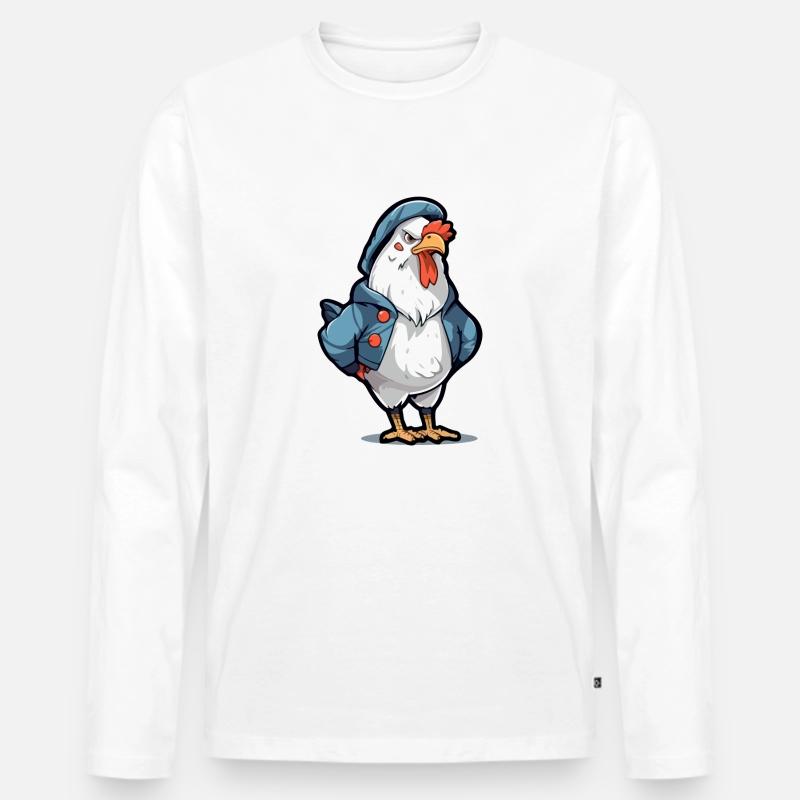 Bobby, der mürrische Hahn - Männer Premium Bio Langarmshirt - Weiß
