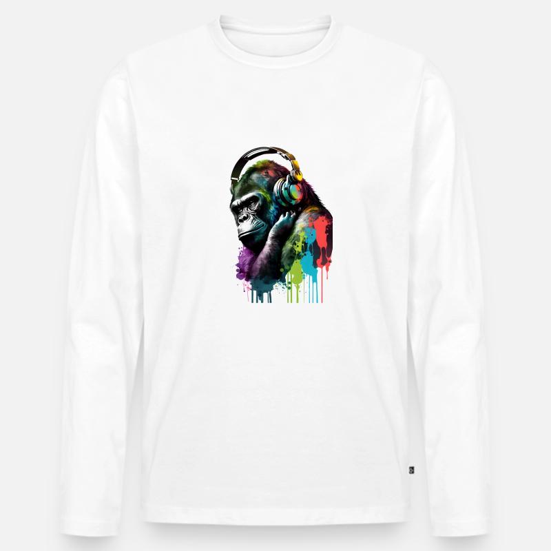 Gorilla mit Kopfhörern - Männer Premium Bio Langarmshirt - Weiß