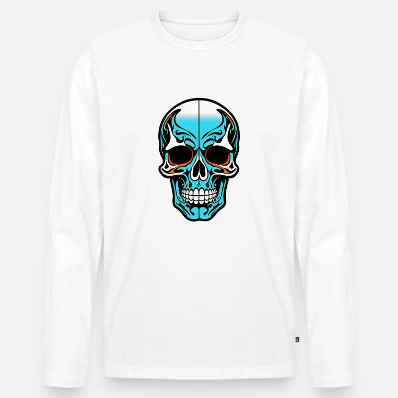 Skull Head Blue Design - Männer Premium Bio Langarmshirt - Weiß
