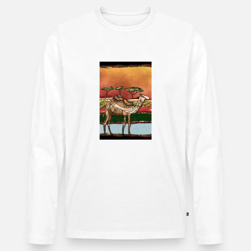 Kamel - Männer Premium Bio Langarmshirt - Weiß