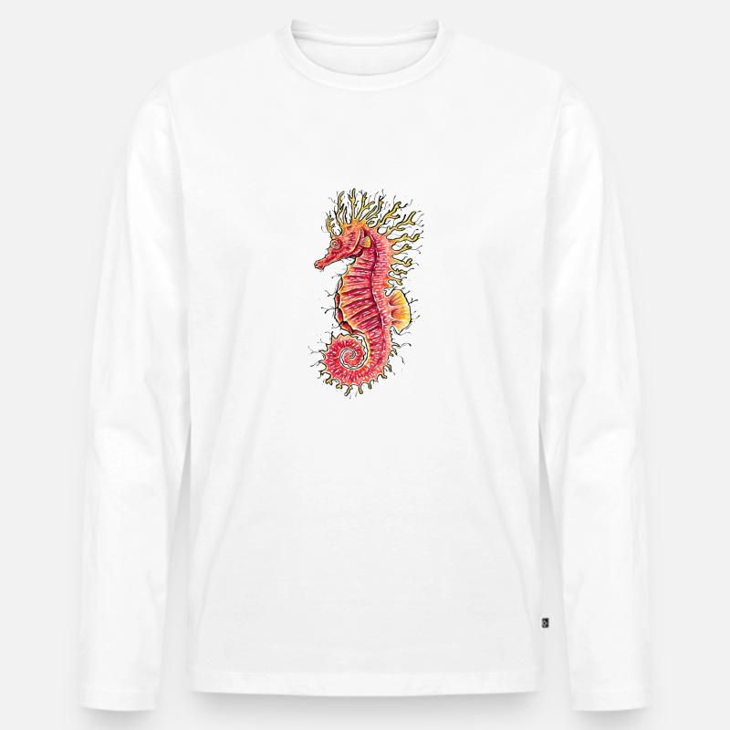 Seepferdchen - Männer Premium Bio Langarmshirt - Weiß