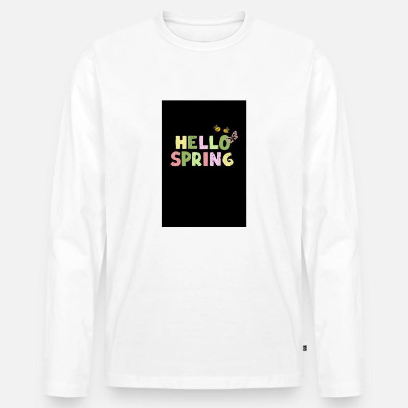 Hello Spring - Männer Premium Bio Langarmshirt - Weiß