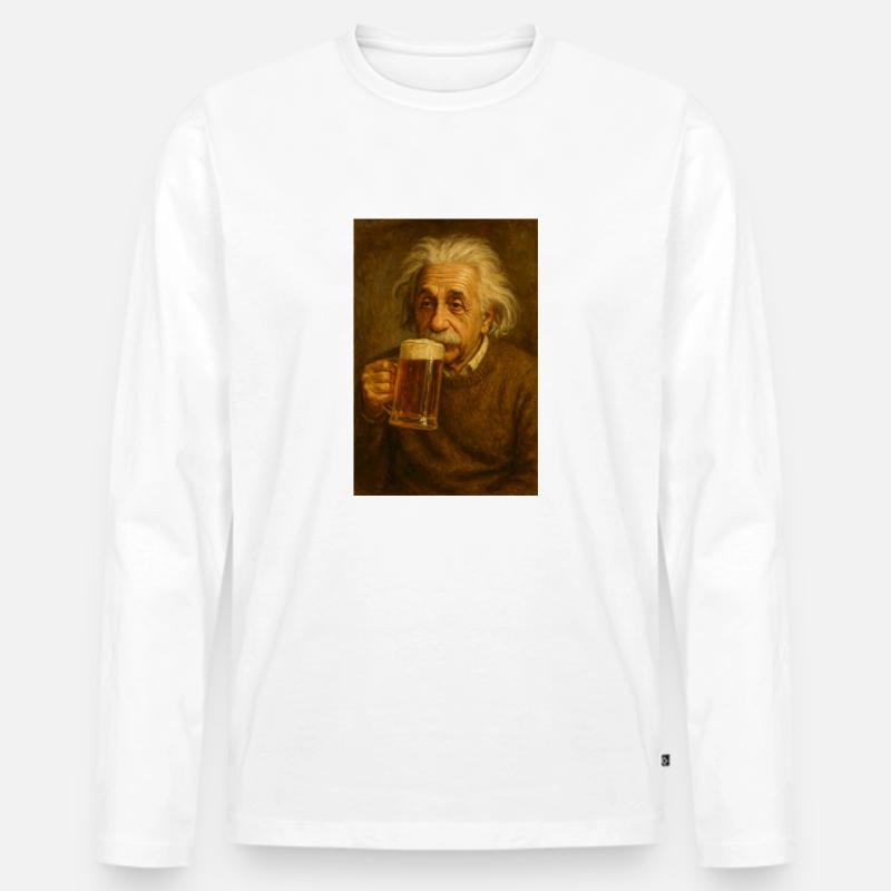 Einstein + Bier - Männer Premium Bio Langarmshirt - Weiß