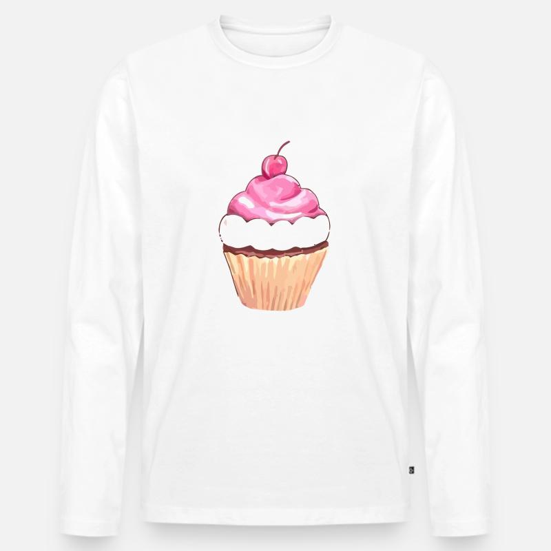 Cupcake Love Kirsche - Männer Premium Bio Langarmshirt - Weiß