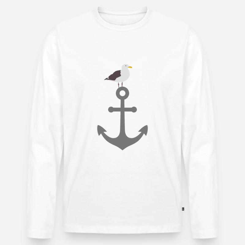 Möwe auf Anker - Männer Premium Bio Langarmshirt - Weiß
