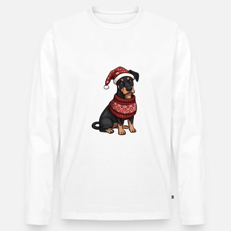 Dobermann Hund Weihnachten Comic - Männer Premium Bio Langarmshirt - Weiß