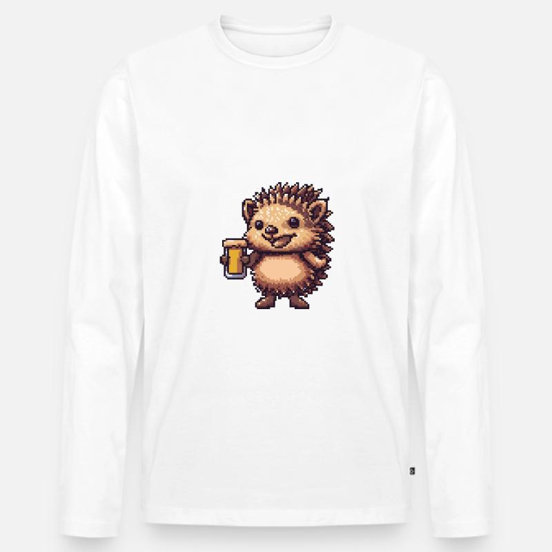 Igel Bier Pixel - Männer Premium Bio Langarmshirt - Weiß