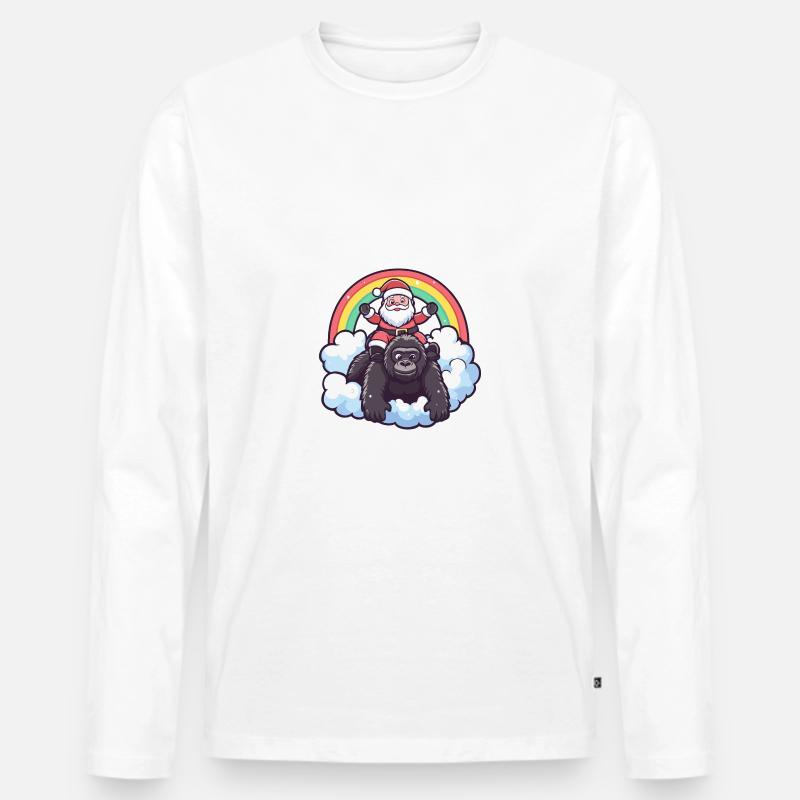 Gorilla Weihnachtsmann Regenbogen - Männer Premium Bio Langarmshirt - Weiß
