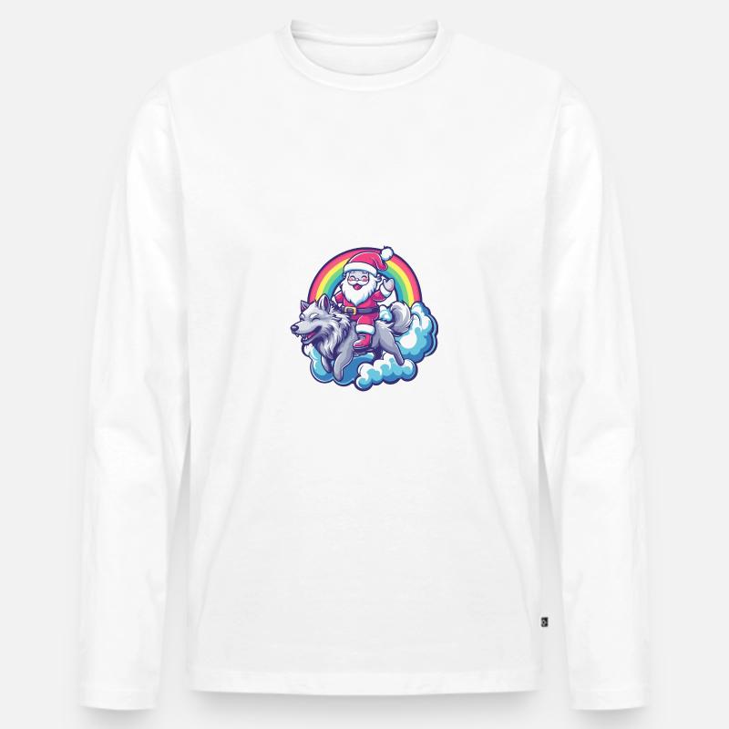 Wolf Weihnachtsmann Regenbogen - Männer Premium Bio Langarmshirt - Weiß
