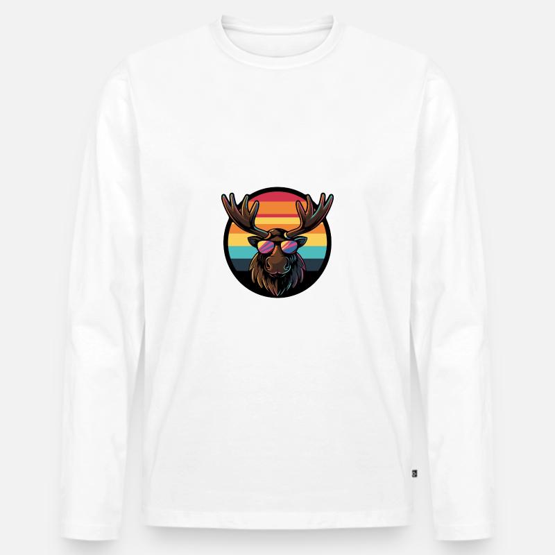 Elch Comic Cool Sommer - Männer Premium Bio Langarmshirt - Weiß
