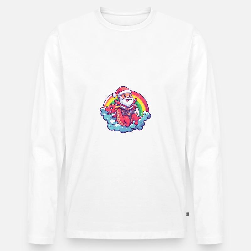 Drache Weihnachtsmann Regenbogen - Männer Premium Bio Langarmshirt - Weiß