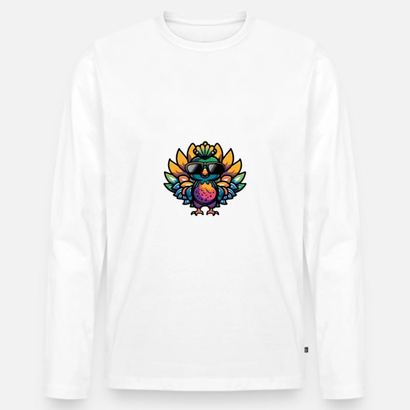 Pfau Vogel Tier - Männer Premium Bio Langarmshirt - Weiß