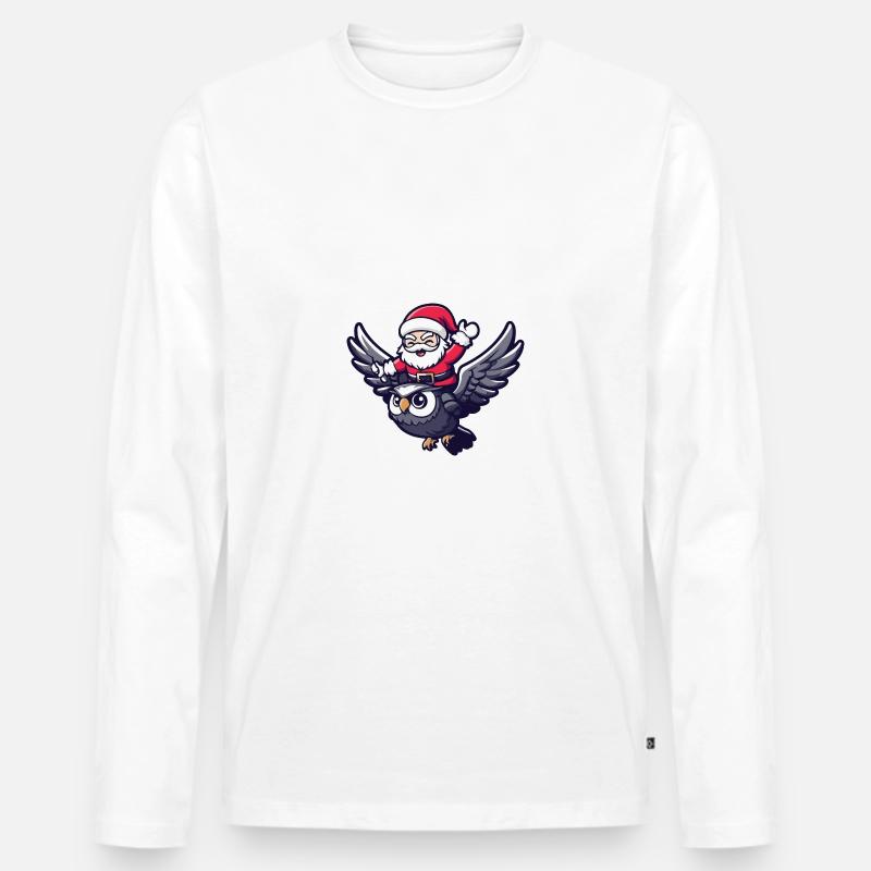Eule Weihnachtsmann - Männer Premium Bio Langarmshirt - Weiß