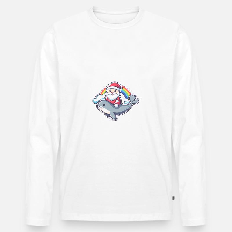 Robbe Tier Weihnachtsmann Regenbogen - Männer Premium Bio Langarmshirt - Weiß