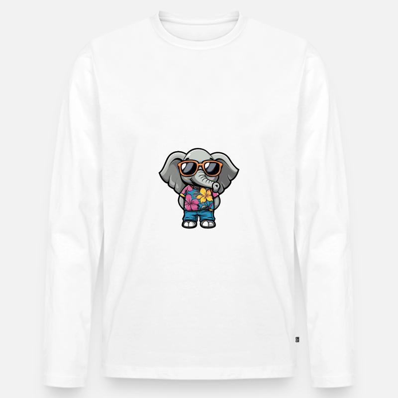 Elefant Comic Urlaub - Männer Premium Bio Langarmshirt - Weiß
