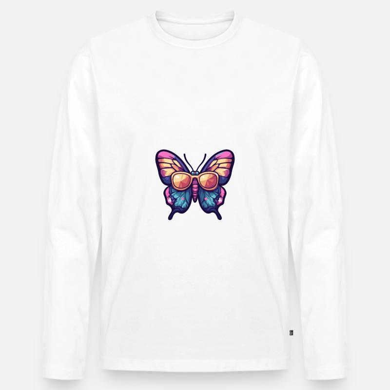 Schmetterling Comic Urlaub - Männer Premium Bio Langarmshirt - Weiß