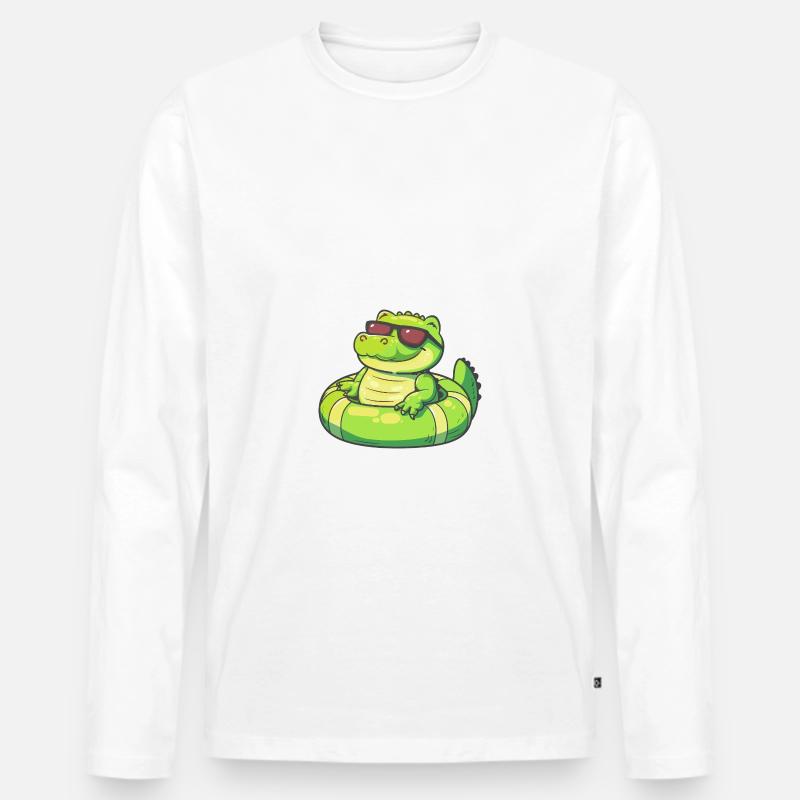 Alligator Comic Cool - Männer Premium Bio Langarmshirt - Weiß