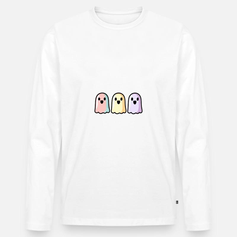 Geister Halloween Bunt - Männer Premium Bio Langarmshirt - Weiß