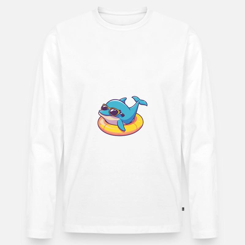 Delfin Comic Cool - Männer Premium Bio Langarmshirt - Weiß