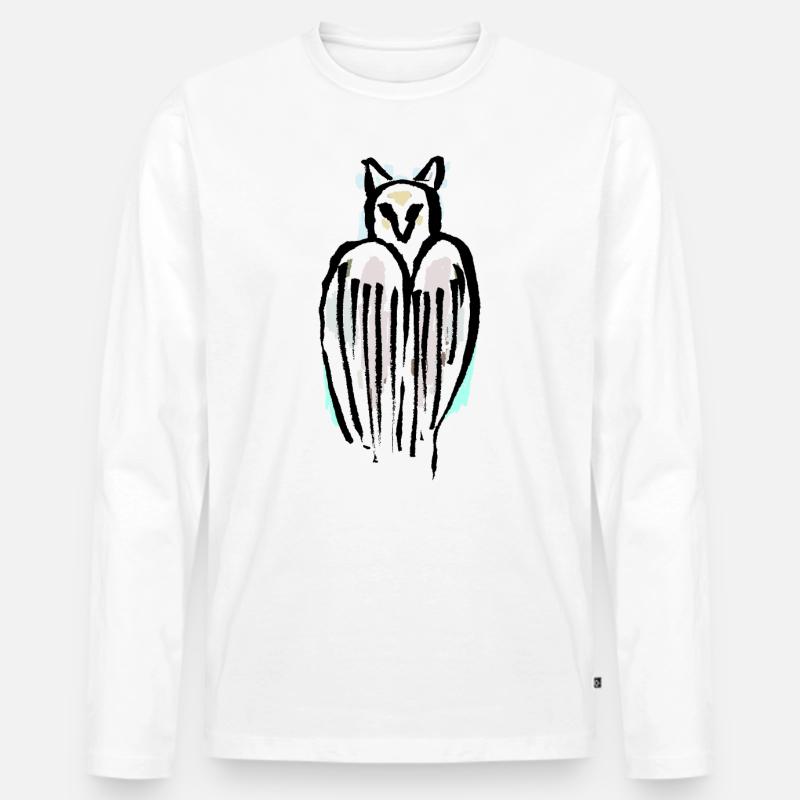 Eule - Männer Premium Bio Langarmshirt - Weiß