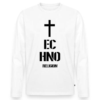 Techno - Techno music - techno religion - Männer Premium Bio Langarmshirt - Weiß - Vorne - Nico (187cm)