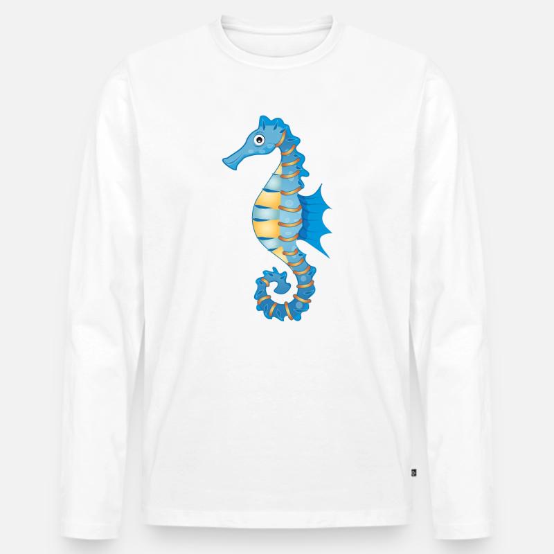 niedliches blaues Seepferdchen im Comic Stil - Männer Premium Bio Langarmshirt - Weiß